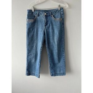 Christine Alexander Women Retro Bling Bedazzled Embellished Detail Capri Jeans